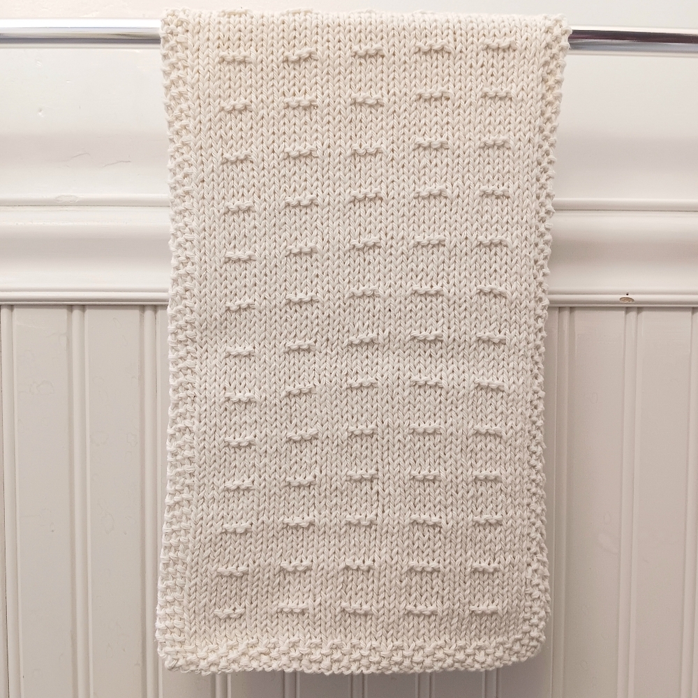 Handmade Handknit Ivory Cotton Hand Towel - Textured Dash Stripe   Design